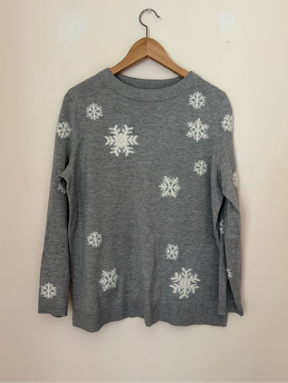 Talbots Gray Crewneck Sweater with White Snowflake Pattern